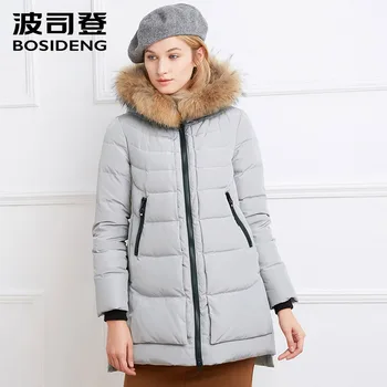 

BOSIDENG women winter thick down jacket long down coat warm parka big real raccoon fur hood pockets high quality B1601232