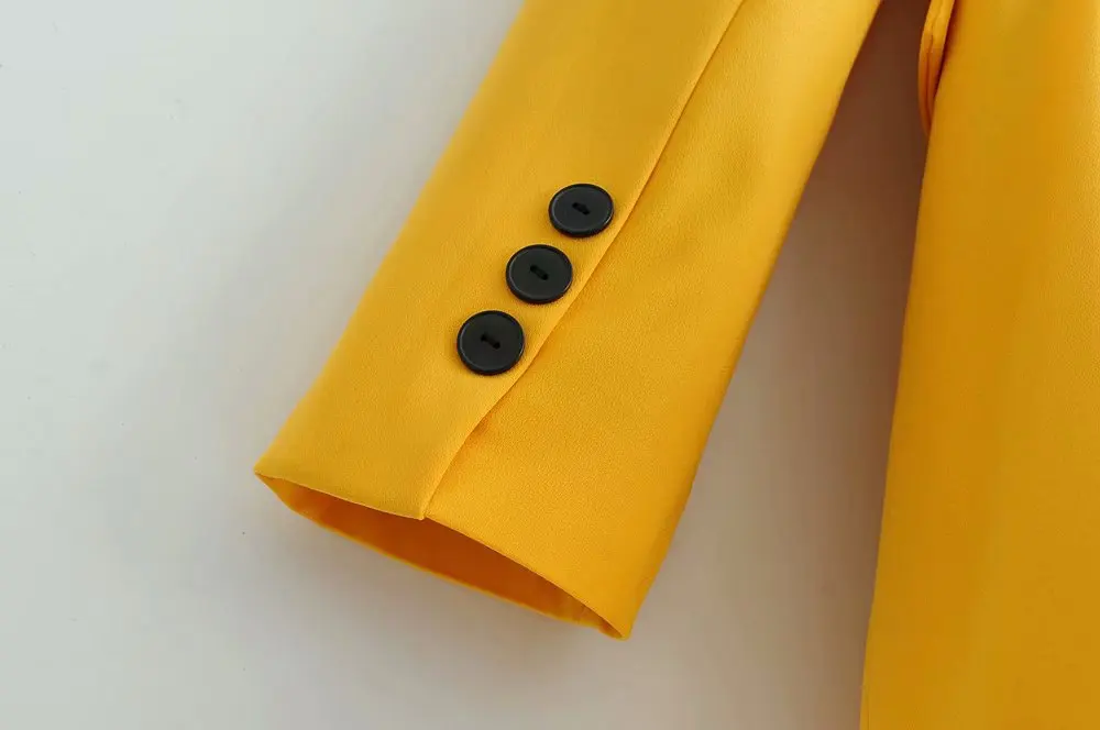 Женская куртка 2019 Осень Новый Темперамент двубортный желтый длинный костюм Блейзер Женский офисный Топ