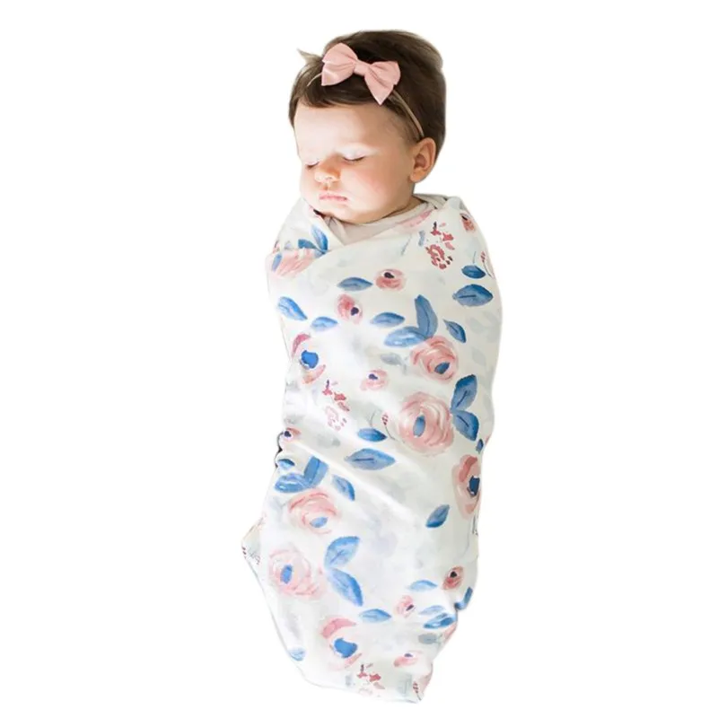 Детские хлопковые Одеяла печатных спящего ребенка Обёрточная бумага для новорожденных + повязка на голову