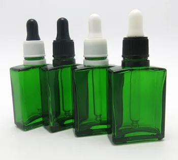 

12pcs/lot 30ml Tamper evident cobalt green flat square glass bottle 1oz Empty glass dropper container