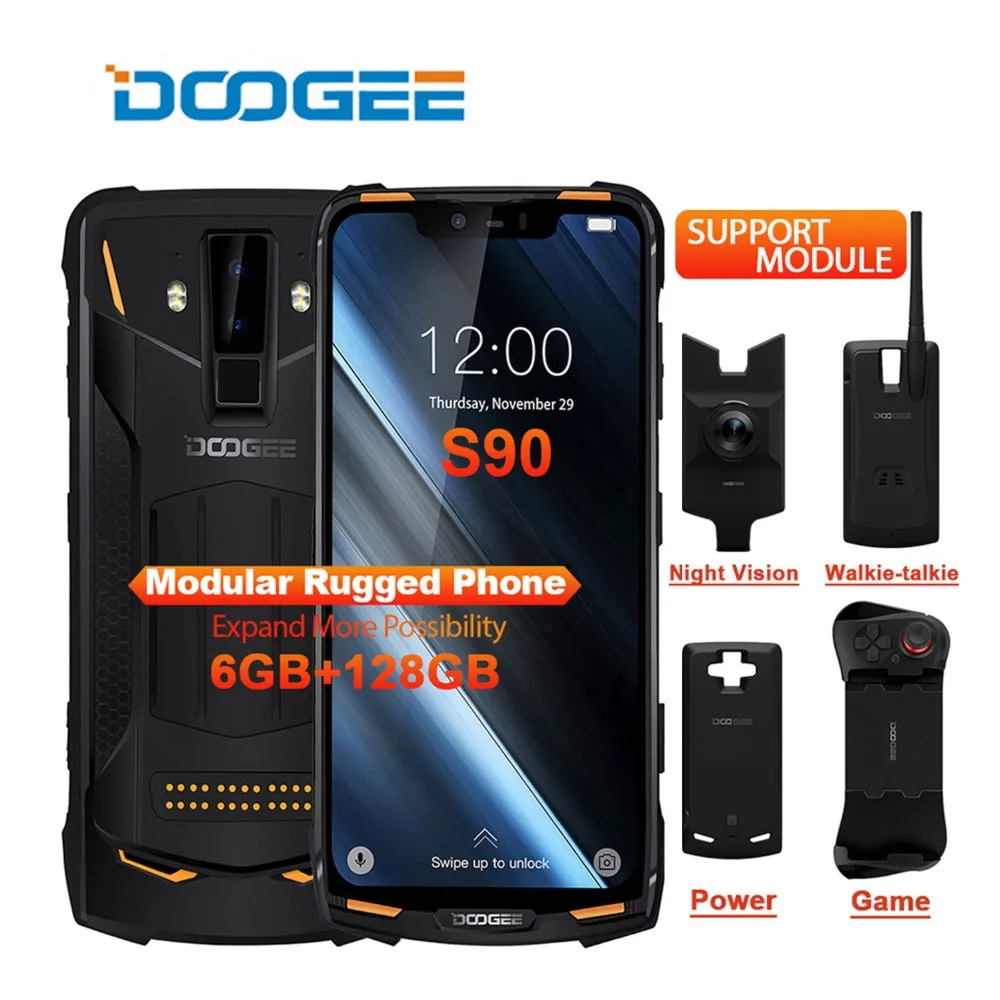 

IP68/IP69K DOOGEE S90 Modular Rugged Mobile Phone 6.18inch Display 5050mAh Helio P60 Octa Core 6GB 128GB Android 8.1 16.0M Cam