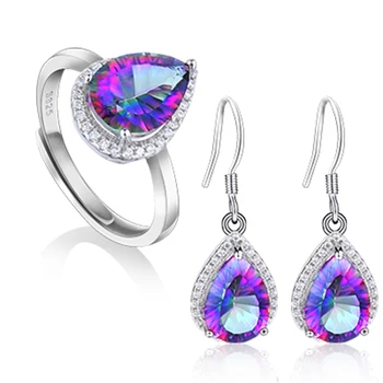 

ZHIXI 925 Sterling Silver Earrings Ring Women Natural Topaz Earring Ring Fine Jewelry Trendy Wedding Jewelry Set [T236EJ]