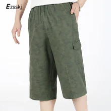 Большие размеры 3/4 брюки мужские летние эластичный шнурок на талии мешковатые брюки-карго мужские свободные камуфляжные брюки большие размеры 5XL 6XL