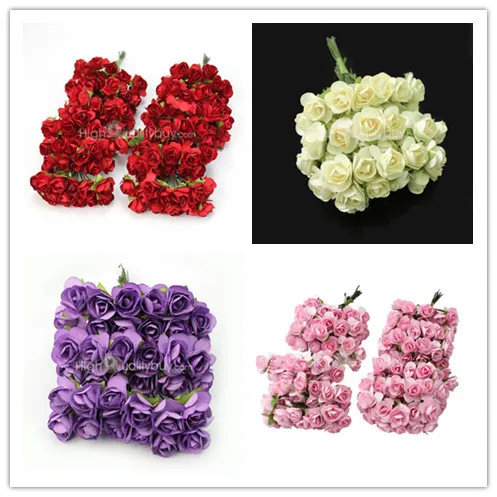 

Hot Sale 144 X Chic Mini Artificial Paper Rose Flower Wedding Card Decor DIY New