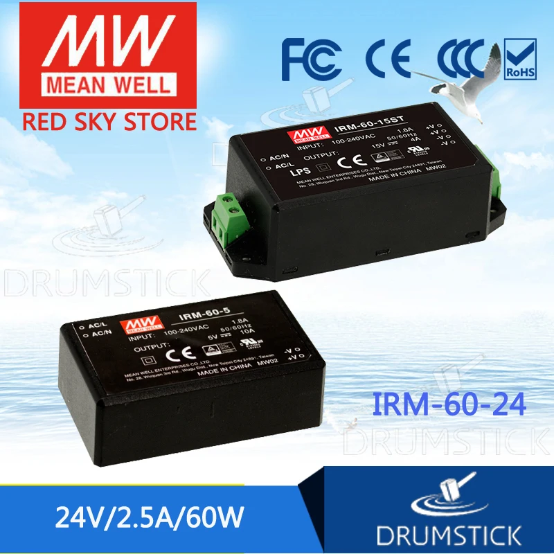 Устойчивый Средний хорошо IRM 60 24 24V 2.5A meanwell 60W PCB монтажный стиль|24v 60w|24v 2.5amean well 24v |