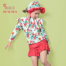 AONIHUA Princess or Cavalier? 2017 Designer Ruffles Two piece Swimsuit Girls kids Print Floral swimwears Children bathing suit random floral print backless swimwears
