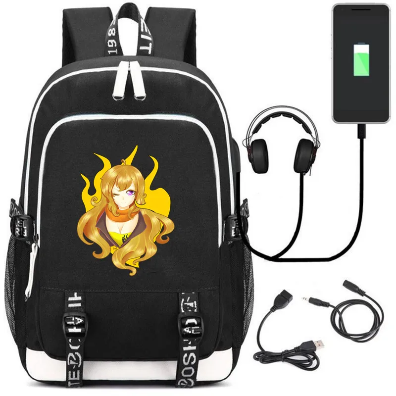 Yang Xiao Long black Аниме RWBY Ruby Rose ноутбук рюкзак с usb-портом Дети Подростки школьные сумки плечо дорожные сумки и рюкзаки мультфильм сумки подарок - Цвет: Yang Xiao Long black