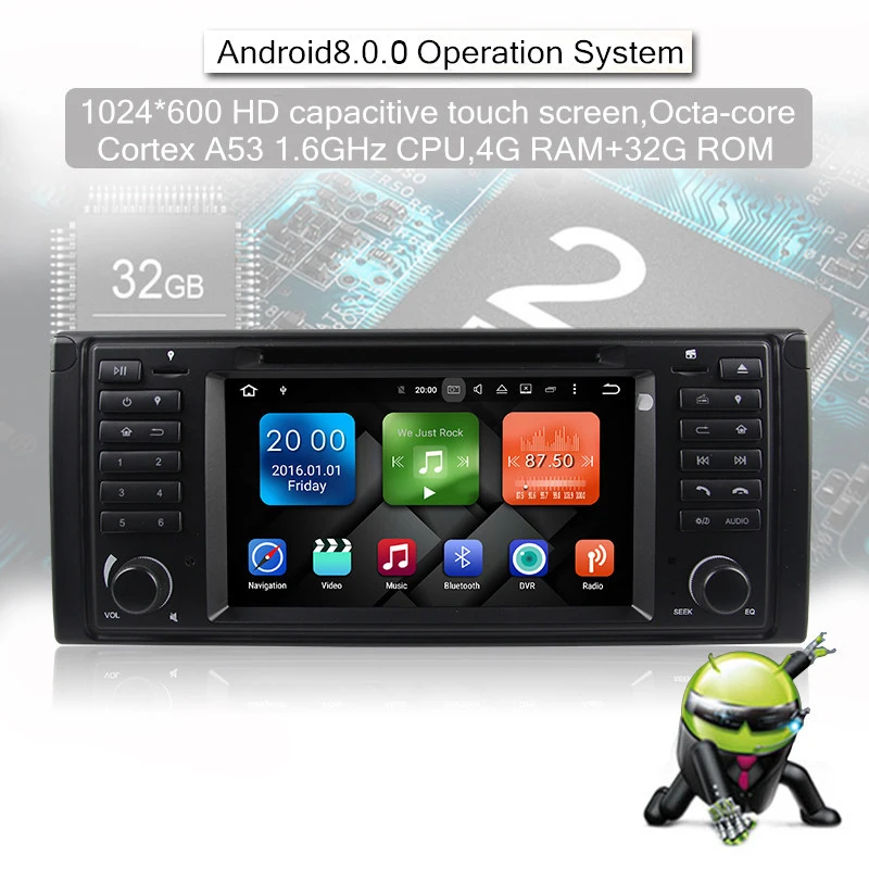 Excellent Newest Android 8.0 Octa Core 4G RAM 64G ROM GPS Navigation 7 " Car DVD Player for BMW E39 5er/M5 96-03 with Radio/Bluetooth/RDS 0