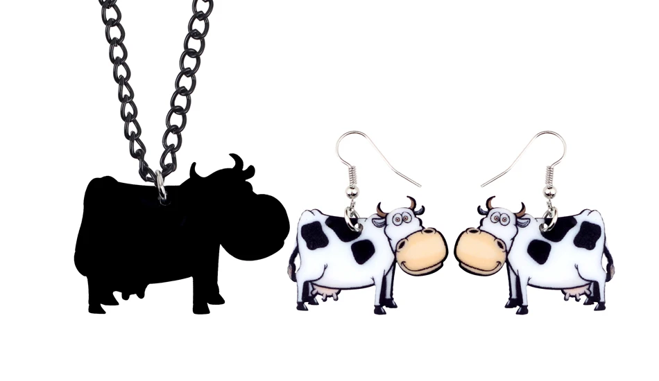 WEVENI акрил счастливое молоко, молочные продукты корова серьги с коровами ожерелье цепь мультфильм дешевые наборы украшений в форме животных для женщин девушек вечерние подарки