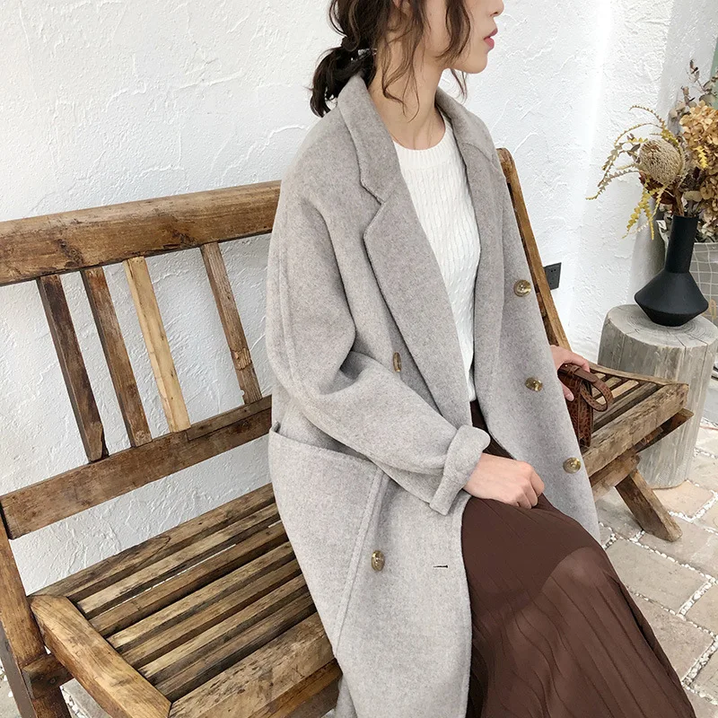 

Sheep Wool Warm Woman Coats Autumn Winter 2019 New Items Pink Long Coats and Jackets Women Double Breasted Wide-waisted b120