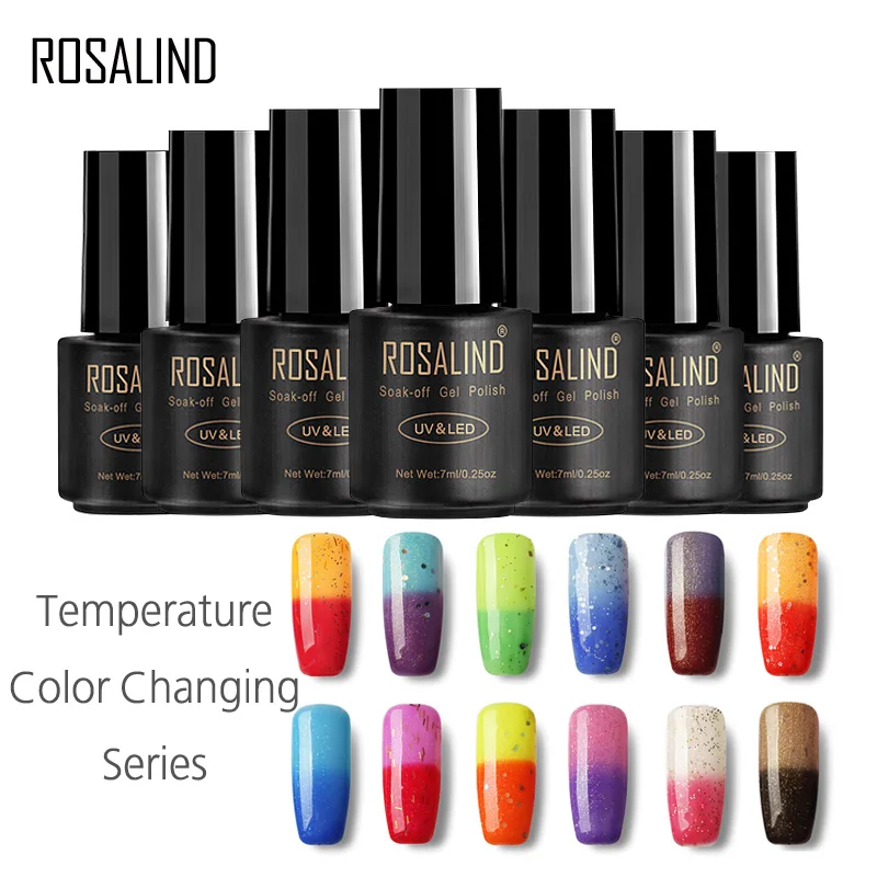 

ROSALIND Gel 1S 7ML Changing Temperature Nail Polish UV LED Glitter Manicure Nail Art Semi Permanent Soak Off Gel Lacquer