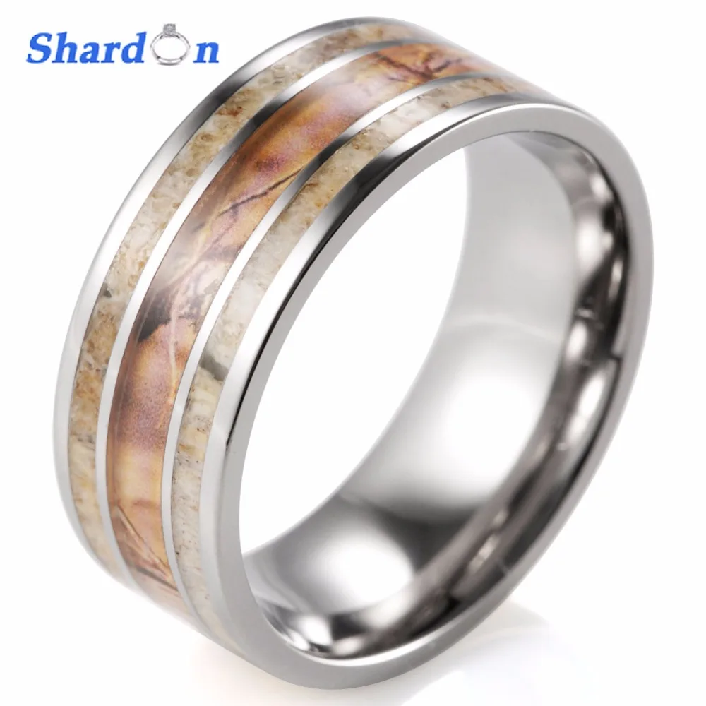 Shardon Unique Men S Camo Wedding Band With Real Antler Titanium