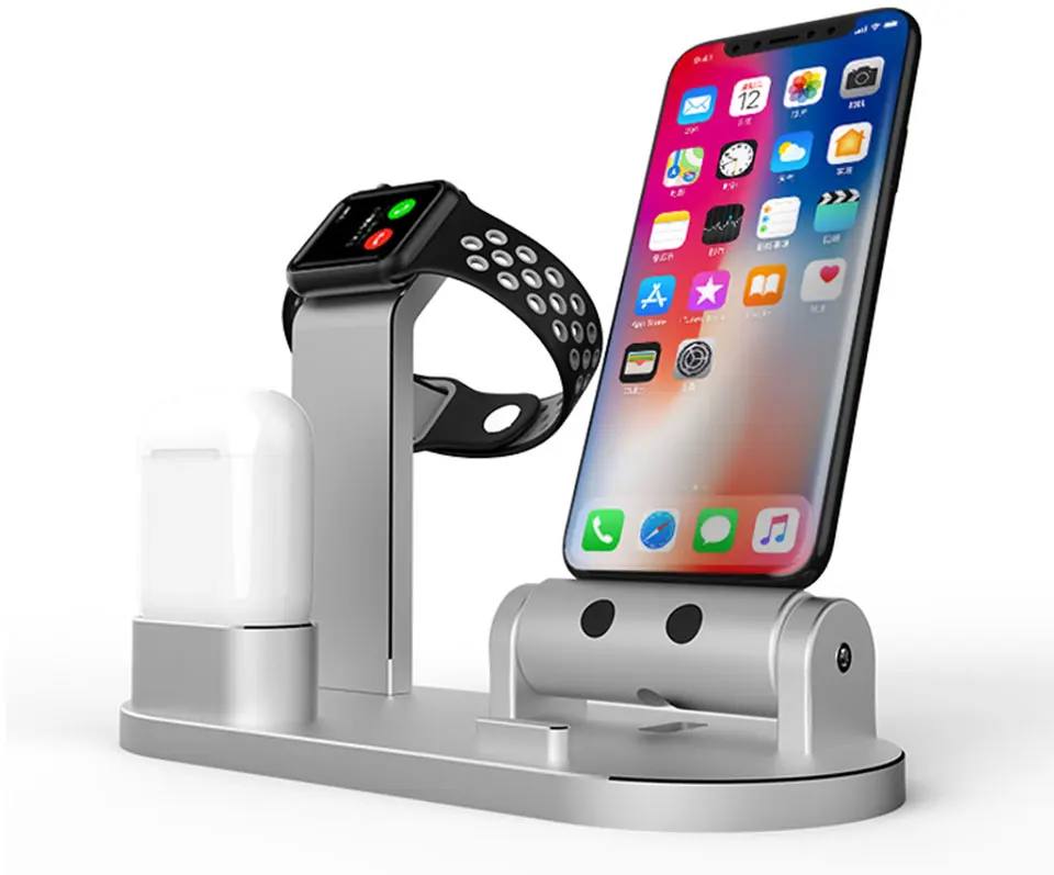 3 в 1 Беспроводные наушники сплав Подставка для зарядки для Apple Watch для AirPods зарядная станция быстрое зарядное устройство для iPhone X/8 8 plus