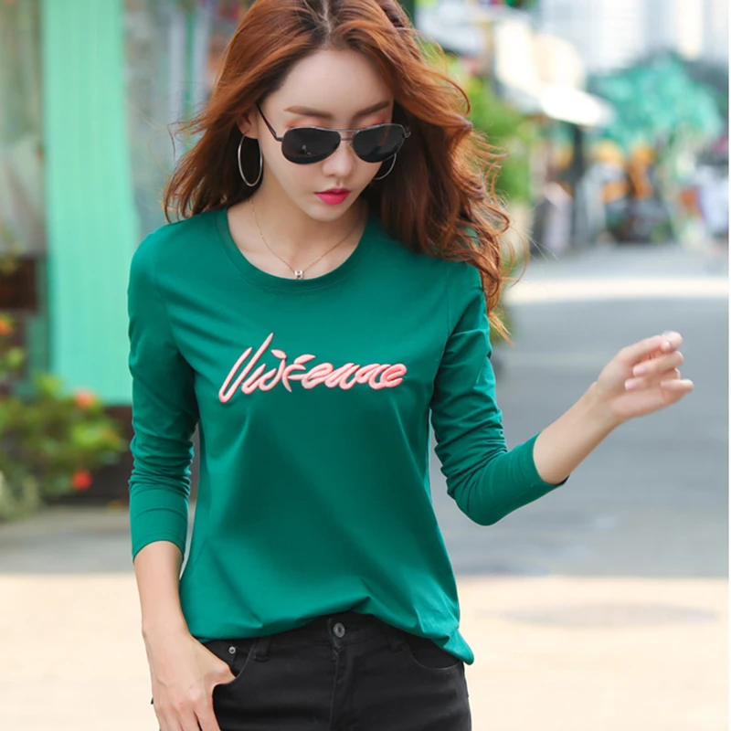 

2018 Autumn Embroidery T Shirt Women Vogue White Tshirt Camiseta Mujer Tops Long Sleeve T-shirt Korean Tee Shirt Haut Femme