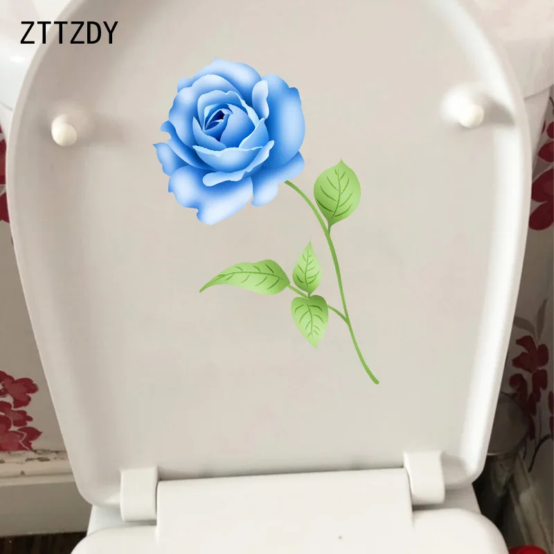 

ZTTZDY 13*24.6CM A Blue Rose Fashion Home Wall Decal Decor Creative WC Toilet Seat Stickers T2-0057