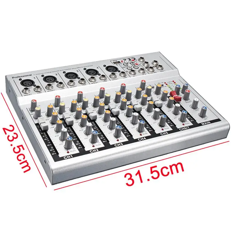 LEORY Профессиональный для ди-Джея свет микшерный пульт USB 48V Mini 7 канал Live Studio Audio Mixer КТВ сети Звуковая карта звук консольный микшер