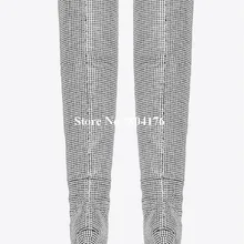 Новинка; модный стиль острым Bling колено высокие Slip-On шпилька Демисезонный женские ботинки одноцветное стильная обувь на высоких каблуках