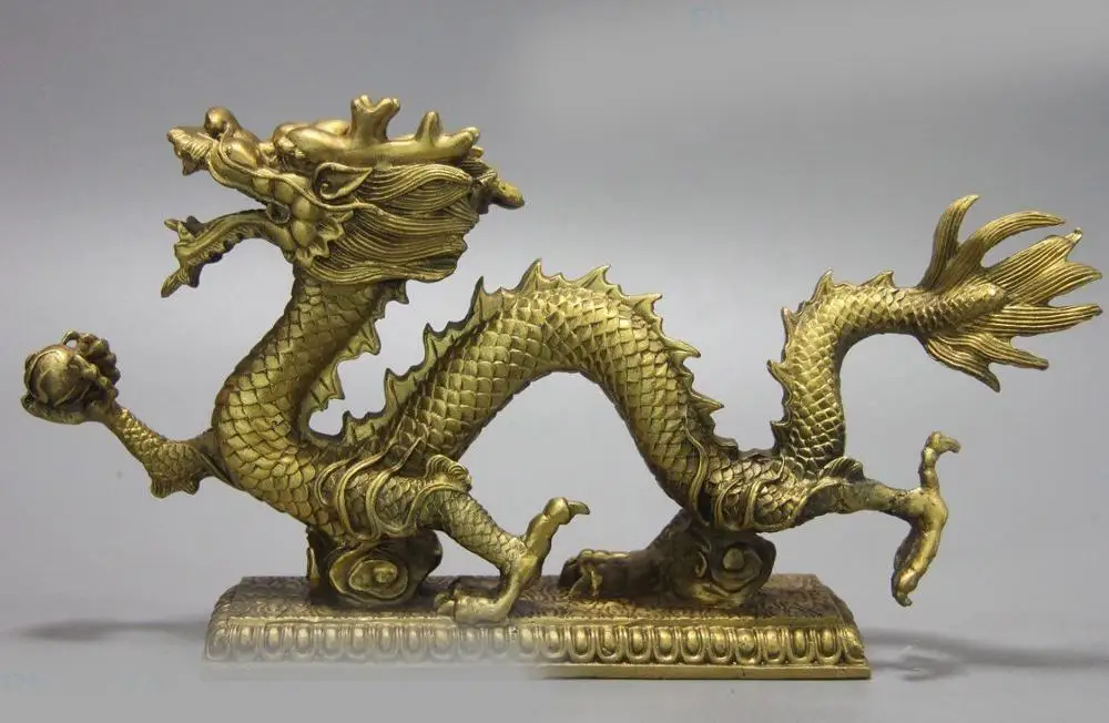 

DS 13" China brass sculpture carved fine mythical creatures deagon play bead statue