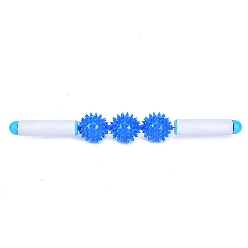 Для тренажерного зала массажный ролик валик для мышц палочки с 3 точками Spiky мяч палка для йоги тело расслабляющий массаж инструмент - Цвет: Синий