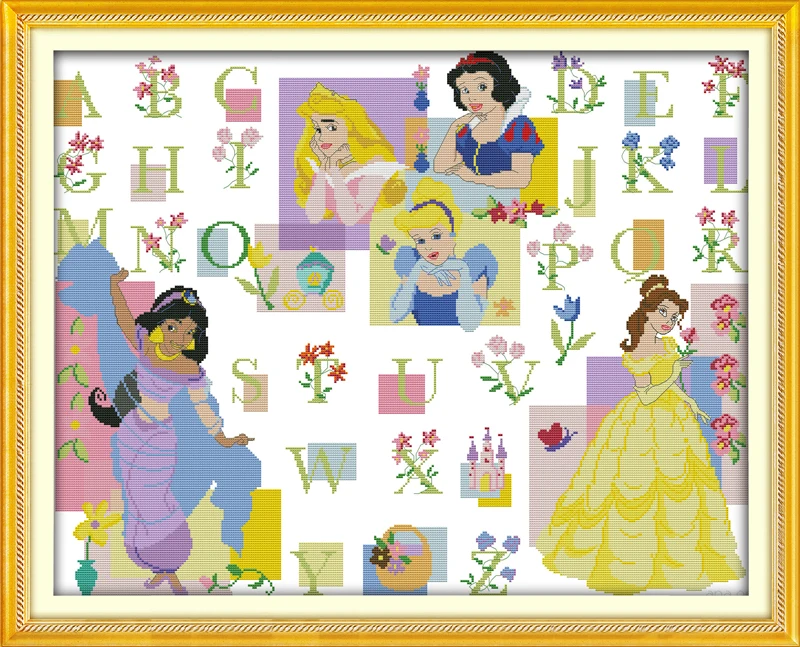 

Joy Sunday The Fairy Tale Princess Alphabet Cross Stitch Patterns Handmade Needlework Embroidery Cross Stitch Kits Home Decor