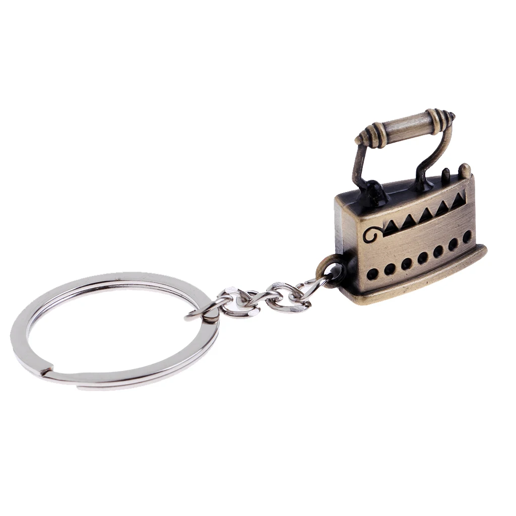 Simulation Vintage Metal Mini Ironing Model Key Ring Keychain Bag Car Pendants