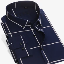 Качество хорошее мужское платье клетчатая рубашка с длинным рукавом контраст тонкий крой удобные мягкие пуговицы вниз хлопок плед Повседневные мужские рубашки