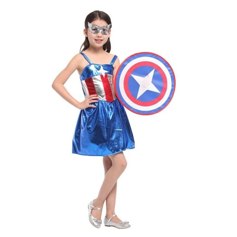 

Children Avengers Captain America Costume Halloween Superhero Cosplay Girls Gifts Fancy Dress Outfit with Patch & Shield