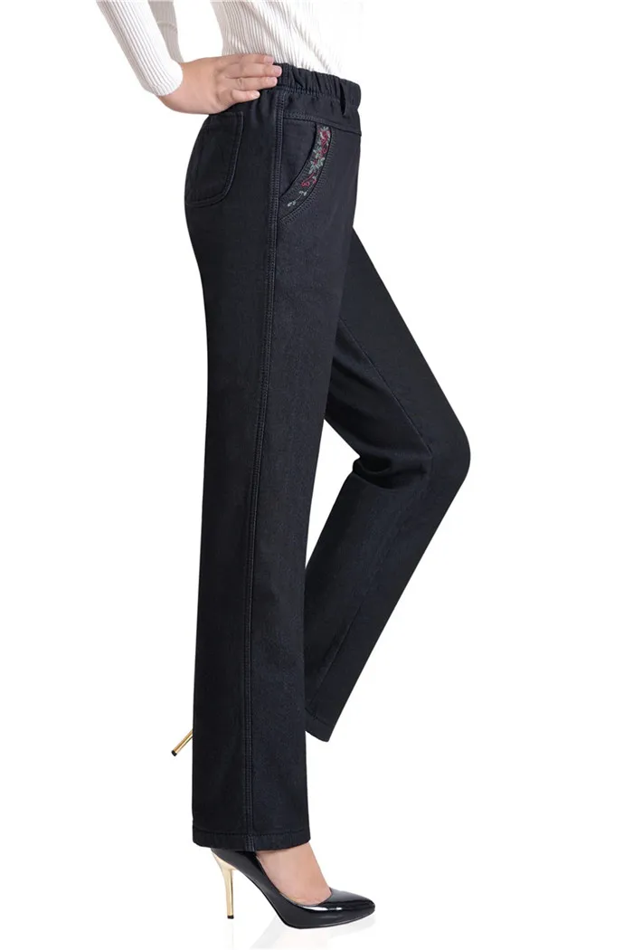 Женские джинсы с высокой талией больших размеров на весну и осень, джинсовые брюки с эластичной резинкой на талии, женские зимние утепленные повседневные штаны A2653