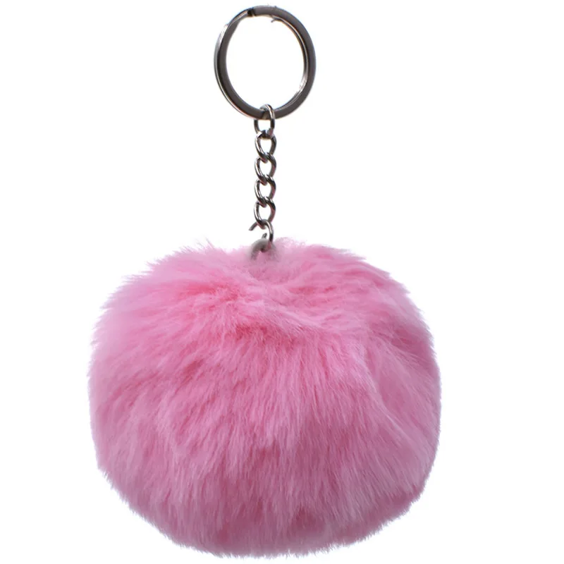 

8CM 13 Colors Fluffy Rabbit Fur Ball Key Chain Cute Cream Black Pompom Artificial Rabbit Fur Keychain Women Car Bag Key Ring