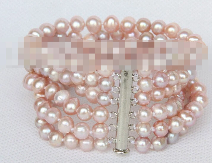 

free shipping 00913 6row 8" pink pearls bracelet magnet clasp