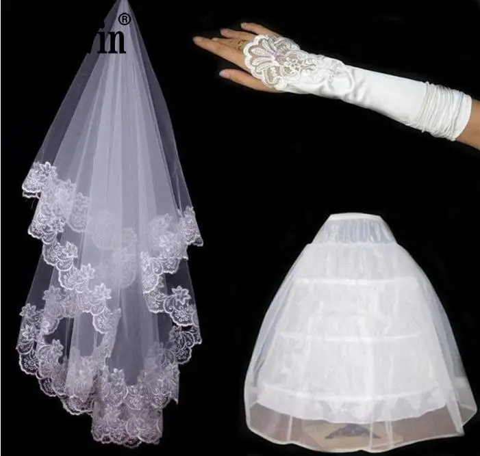 Кружева с вышивкой из пряжи перчатки Panniers кружева невесты перчатки и 3 кольца белая Нижняя юбка высокого класса три комплекта невесты