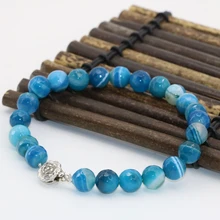 Натуральный камень 8 мм синий браслеты вен Агат Оникс сердолик круглые бусины граненые Strand цветок Застежка Ювелирные изделия 8 дюймов B2713