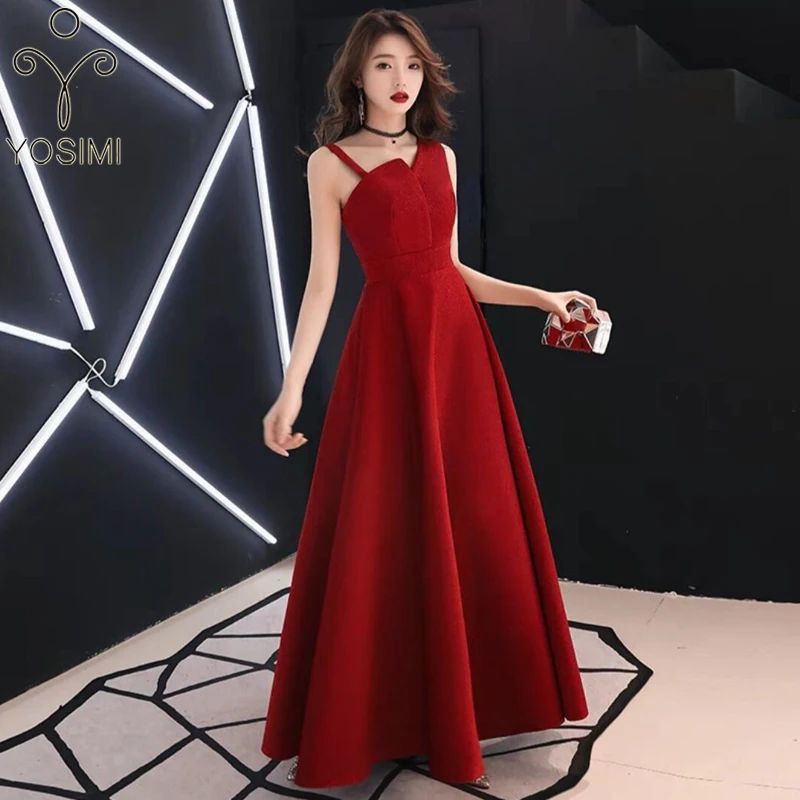 

YOSIMI 2019 Evening Party Dress Women Summer Sleeveless Strapless Off The Shoulder Black A-line Maxi Elegant Long Slim Dresses