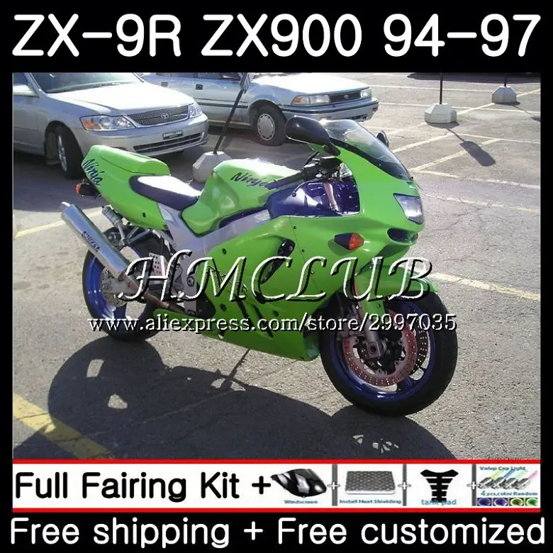 Корпус для KAWASAKI NINJA ZX900 ZX-9R 1994 1995 1996 1997 66HC.17 ZX 9 R 94 97 9R 900CC глянцевый зеленый ZX9R 95 96