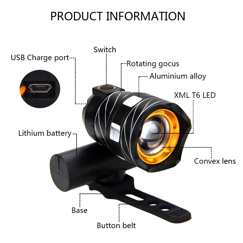 USB Перезаряжаемые 1200LM XML T6 светодиодный горный велосипед дорожный фара головного
