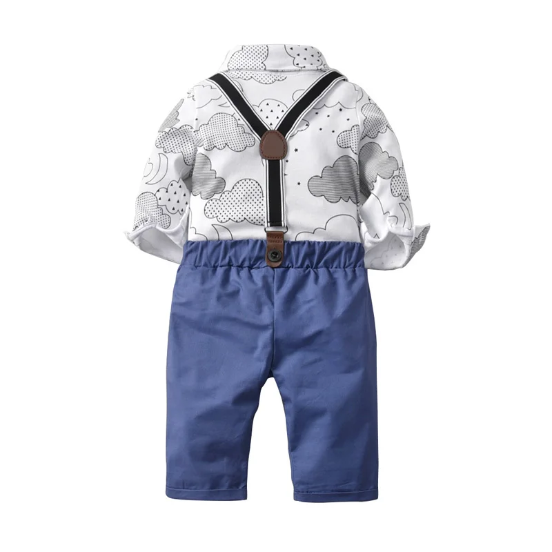 Одежда для новорожденных мальчиков г. Строгий комплект, стиль, хлопковая нарядная одежда с бантом для маленьких джентльменов комбинезон+ брюки с поясом