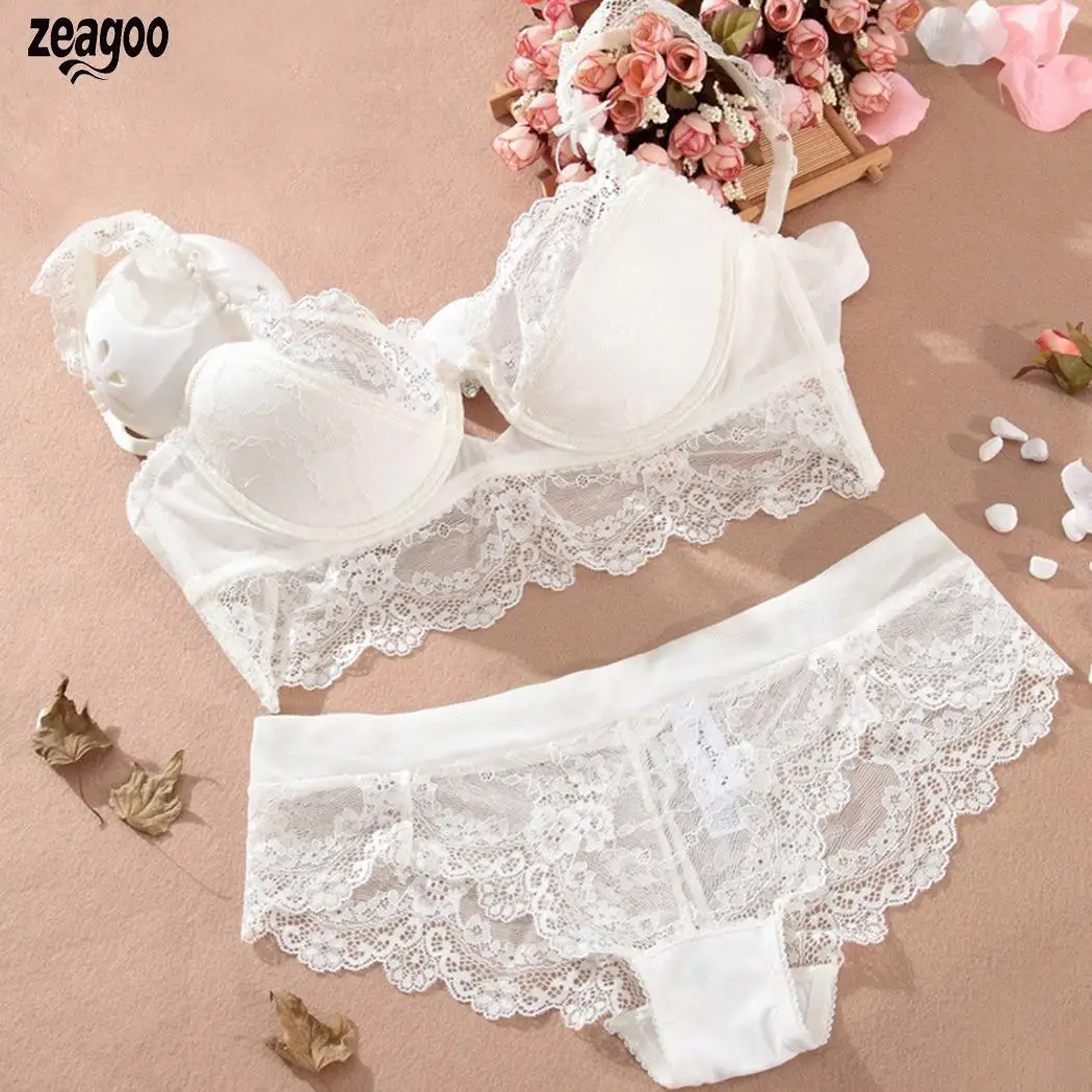 

Women Casual Lace Floral Under Wired Back Buckle Bra Panties Set Bra Set