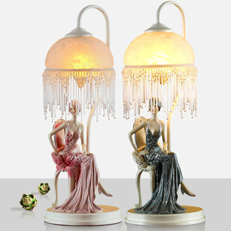 

Fashion Lovely Fairytale Elegant Girl Resin Glass Table Lamp For Wedding Decor Children's Room E27 Desk Light 1737
