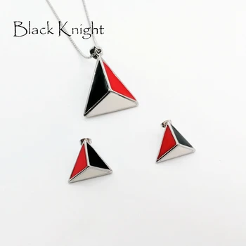 

2019 S/S New arrival 3 colors EPOXY 3D pyramid pendant necklace stainless steel pyramid necklace earrings jewelry set BLKN0636