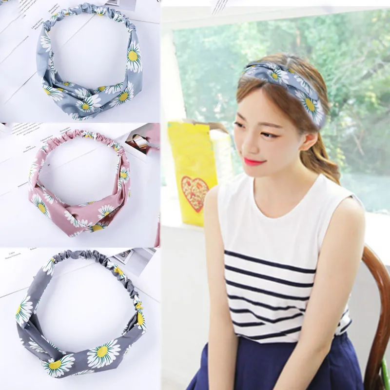 

Hot Sale 1PC Fashion Cute Cross Flowers Printed Hairband High Quality Women Girls Headwear Accessories