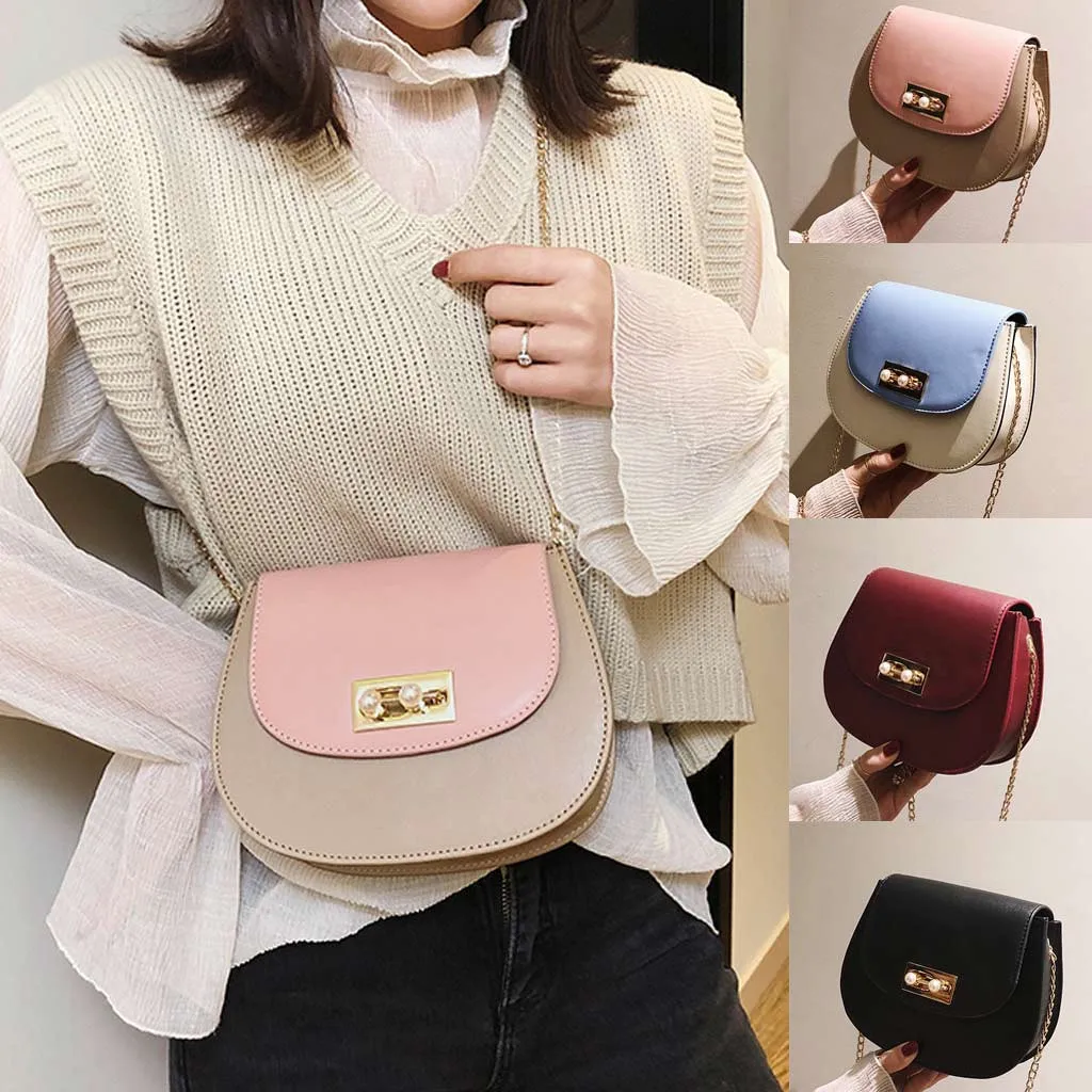 

Chain Flap bag Panelled Button Simple Design Shoulder Bags PU Leather Messenger Bag