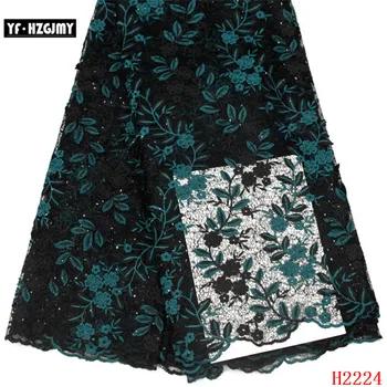 

YF HZGJMY Nigeria Lace Green/Black Leaves Design Net Lace 2019 High Quality Wedding Dress French Tulle Lace Fabric A2224