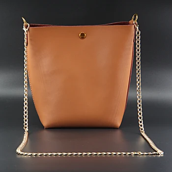 

WOONAM Handmade Genuine Calf Leather Small Bucket Bag Gold Chain Shoulder Strap Handbag WB685