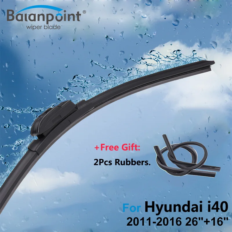 2Pcs Wiper Blades + 2Pcs Soft Rubbers for Hyundai i40 2011 2016 26"+16