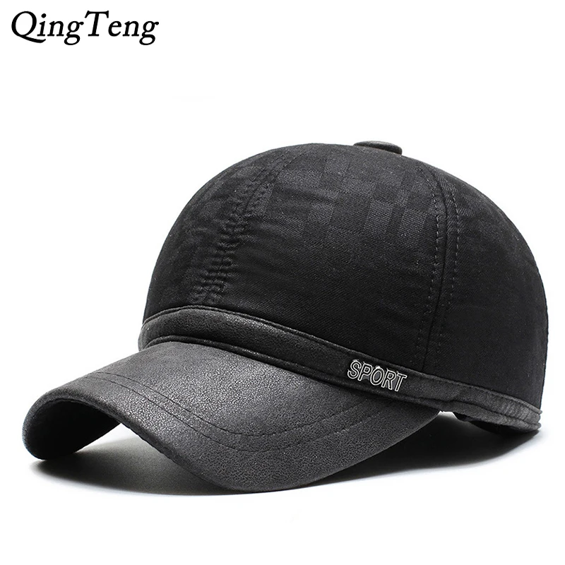 Зимняя бейсболка из искусственной кожи для мужчин, ушанки, теплая хлопковая Толстая бейсболка, шляпа, кепка Para Hombre регулируемая