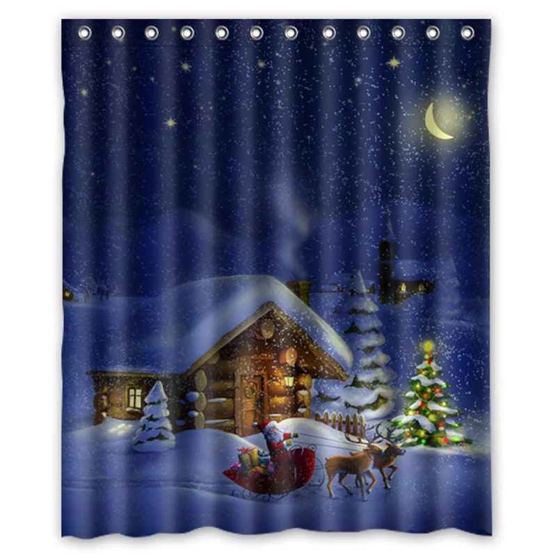 Print Winter Holidays Christmas Custom Unique Fabric Curtain Bathroom