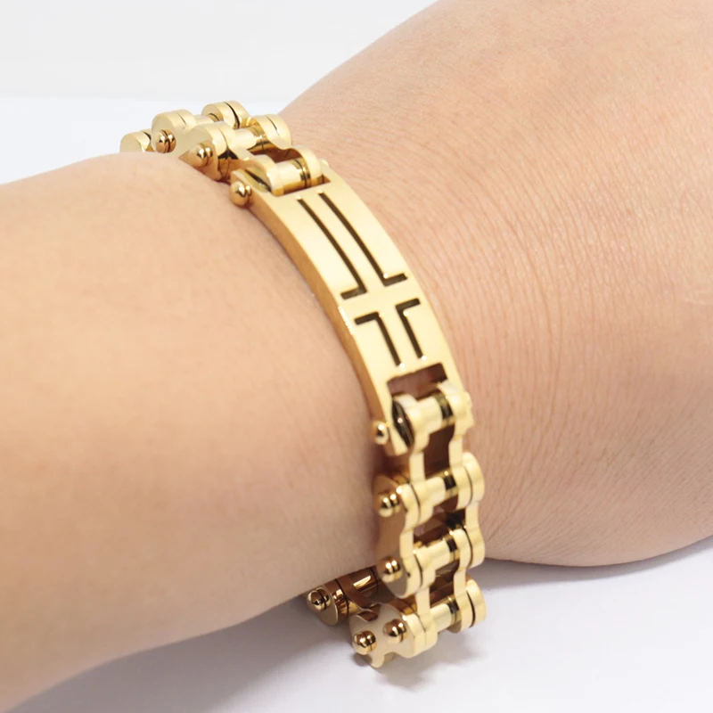 Christian bracelet Men's 316l Stainless Steel Jewelry Cross Gold Color