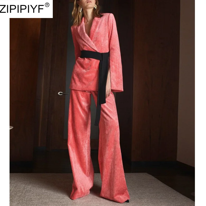 Casual Solid Women Pant Suits Notched Collar Blazer Jacket