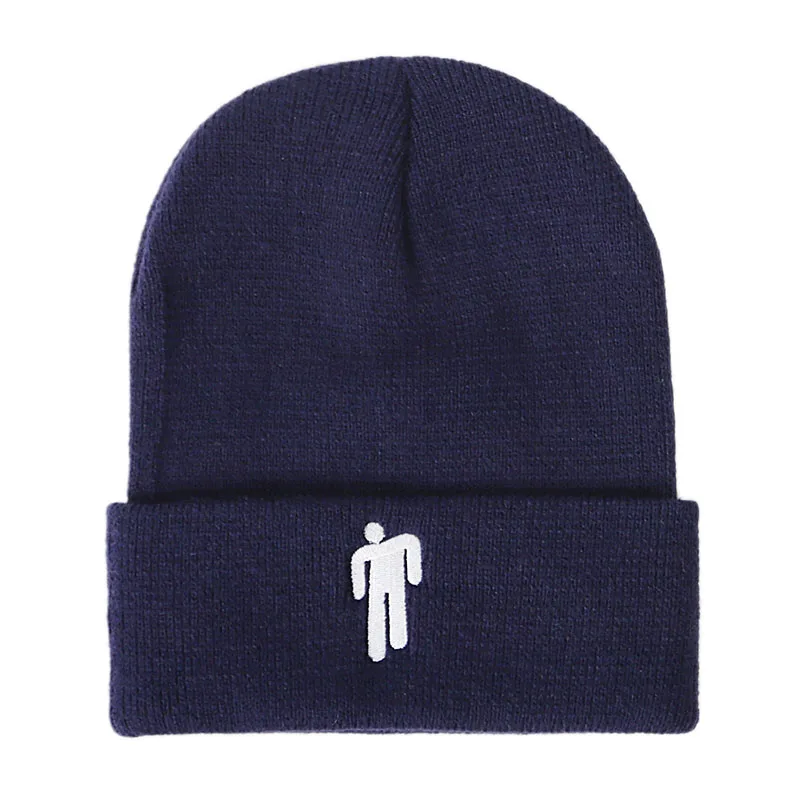 Navy Cap Billie Eilish Beanies, зимние шапки для женщин, для маленького человека, вязаные шапки с вышивкой, Мужская Осенняя шапка, женская шапка в стиле хип-хоп, шапочка - Цвет: Navy Cap