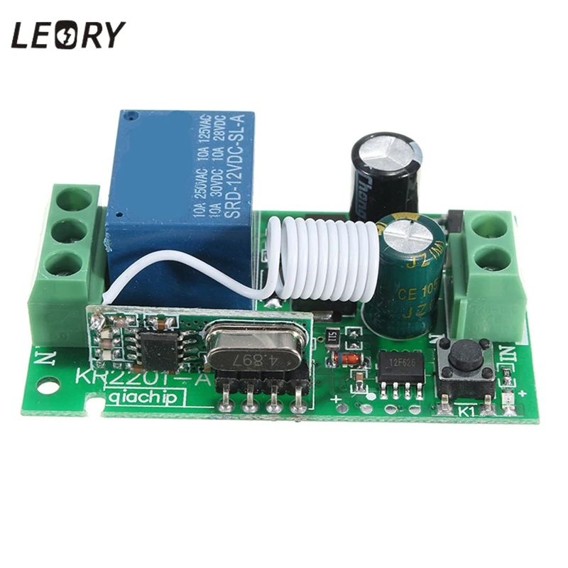 

LEORY 1Ch Wireless Relay RF 220V Remote Control Switch DC 12V 10A 315/433MHz Smart Home Heterodyne Transmitter Receiver Quality